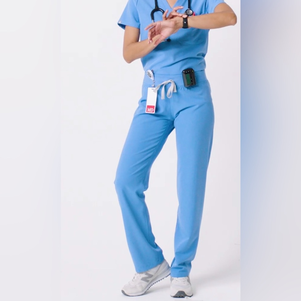 Figs Livingston Basic Scrub Pants in Petite Ceil Blue